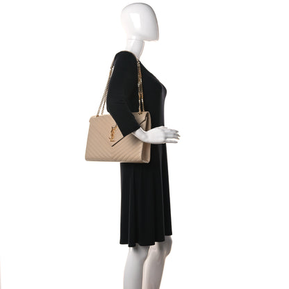 Saint Laurent Grain De Poudre Matelasse Chevron Large Monogram Satchel Nude Powder 2 of 11