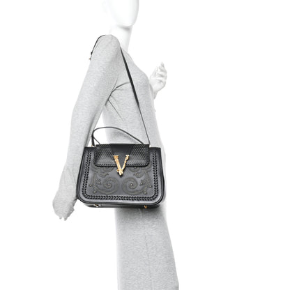 Versace Vitello Western Studded Virtus Top Handle Shoulder Bag Black 2 of 9