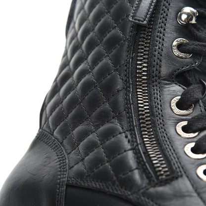 Chanel Calfskin Quilted Lace Up Combat Boots 37 Black 10 of 26