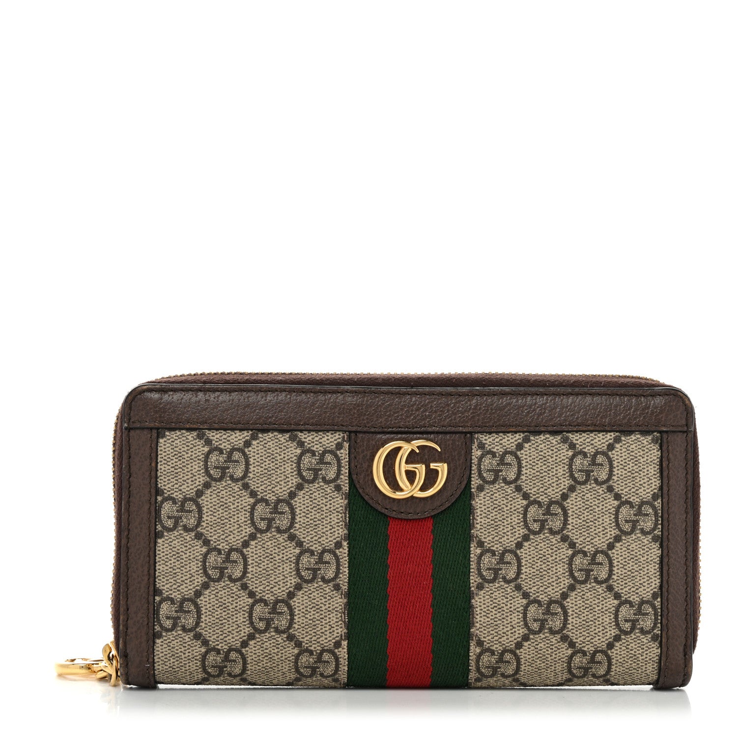 Gucci GG Supreme Monogram Web Ophidia Zip Around Wallet Brown 1 of 8