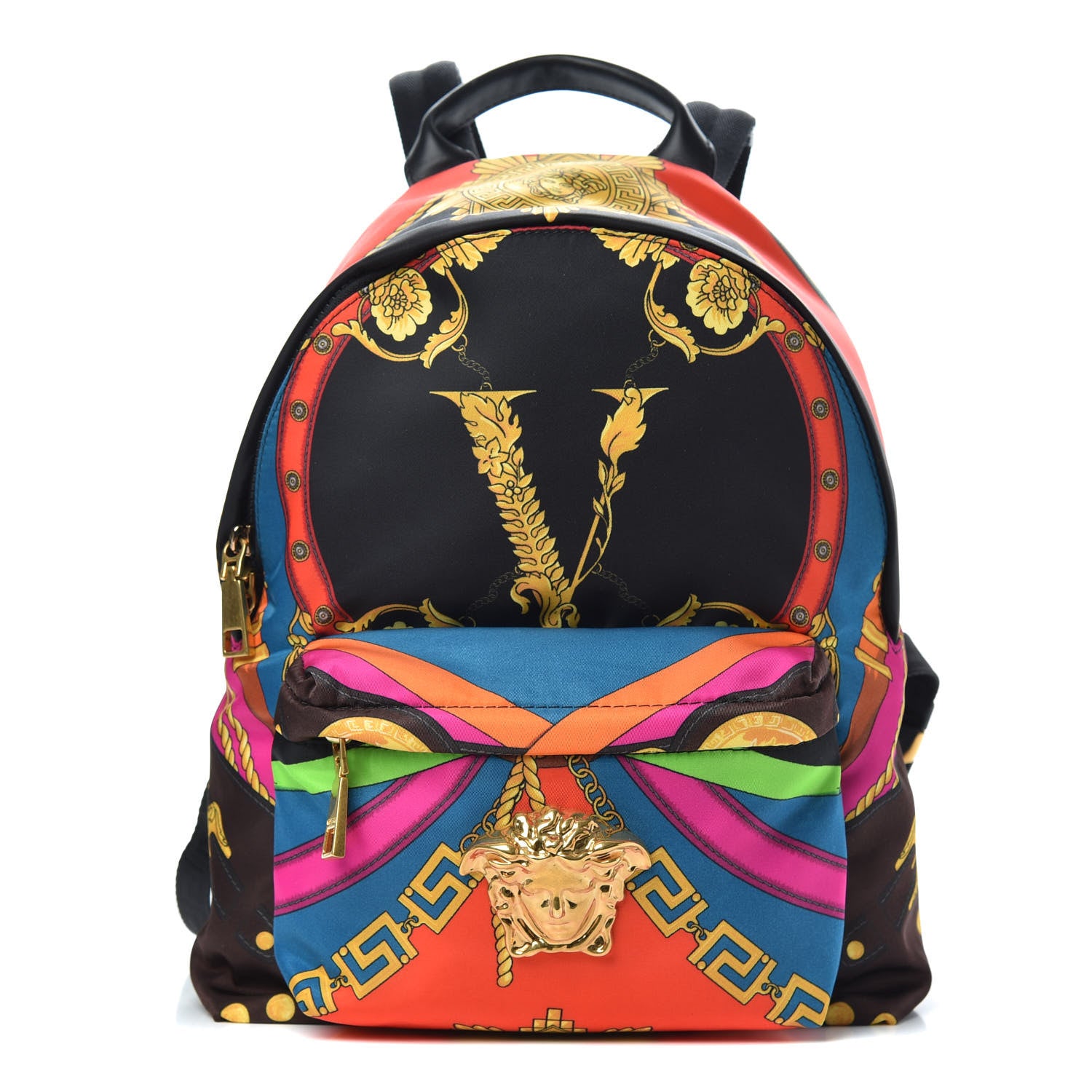 Versace Nylon Palazzo Medusa Barocco Rodeo Print Backpack Black Multicolor 1 of 8