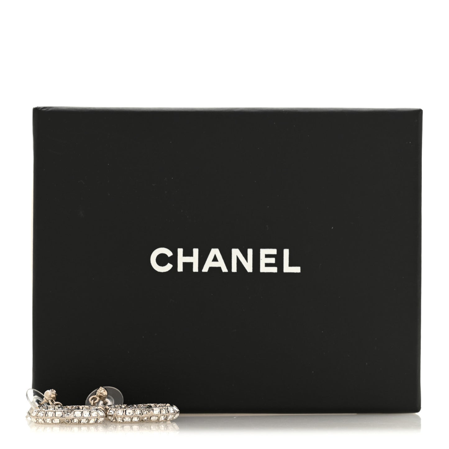 Baguette Crystal CC Drop Earrings Silver
