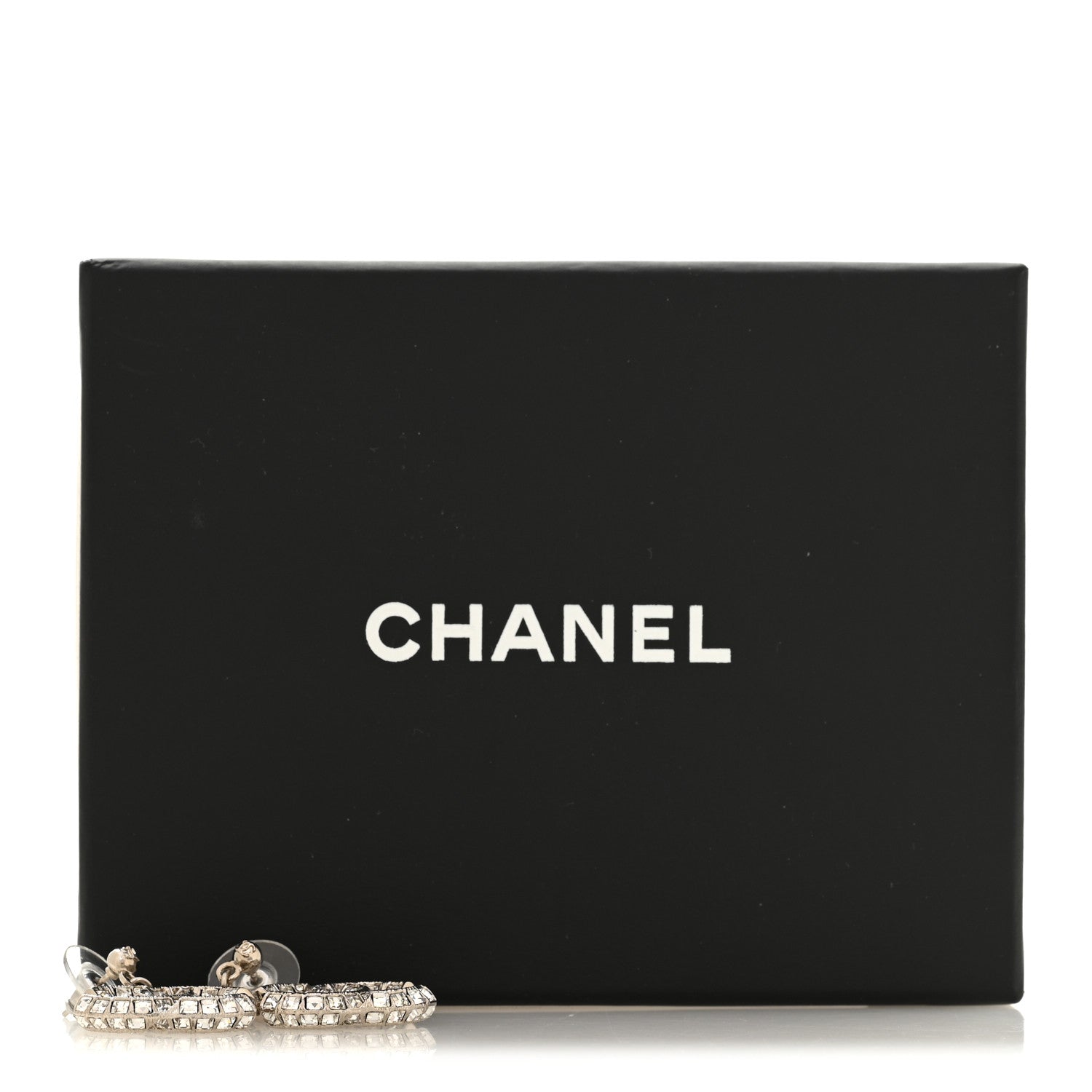 Chanel Baguette Crystal CC Drop Earrings Silver 5 of 5