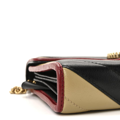 Gucci Azalea Calfskin Matelasse Diagonal Patchwork Torchon GG Marmont Chain Wallet Black Beige Romantic Cerise 8 of 9