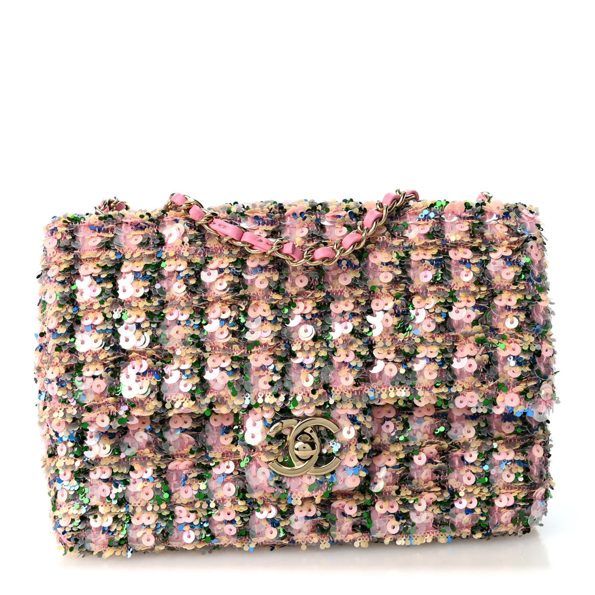 Chanel Sequin Small Single Flap Pink Green Yellow Multicolor 1 of 10