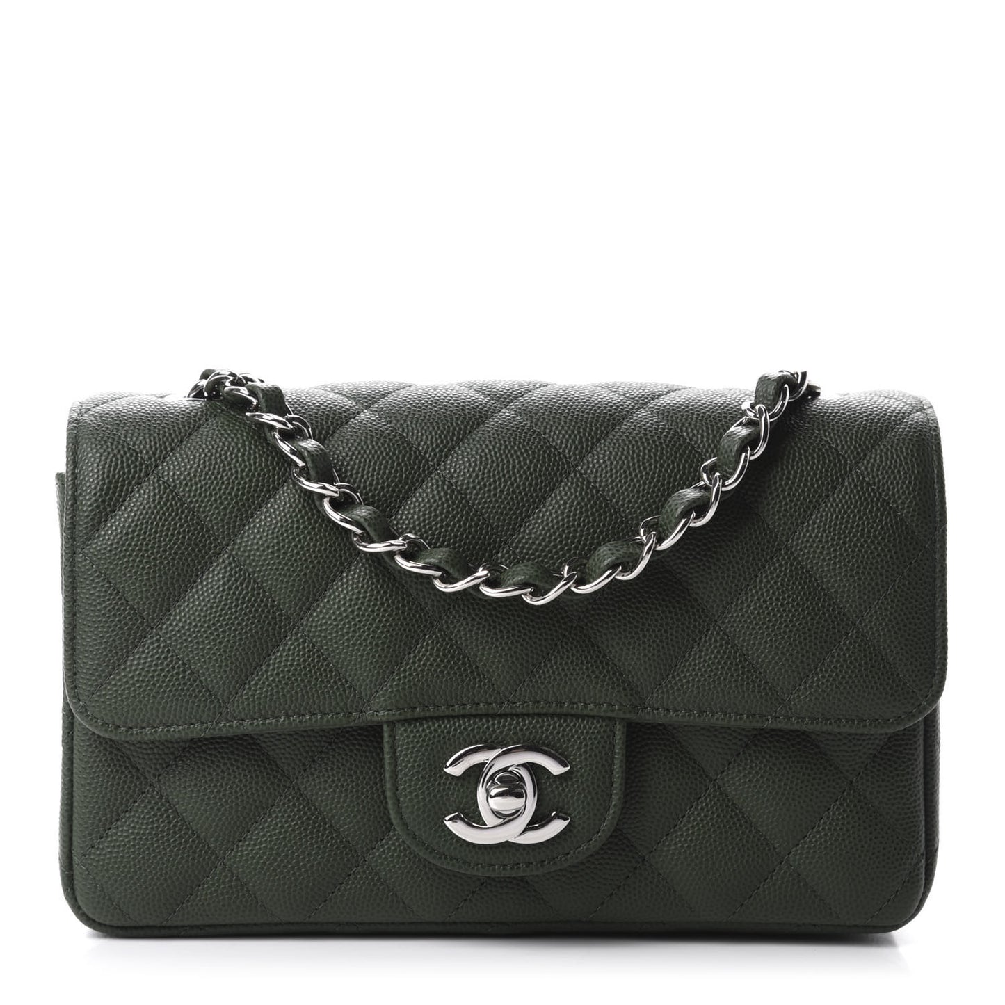 Caviar Quilted Mini Rectangular Flap Dark Green