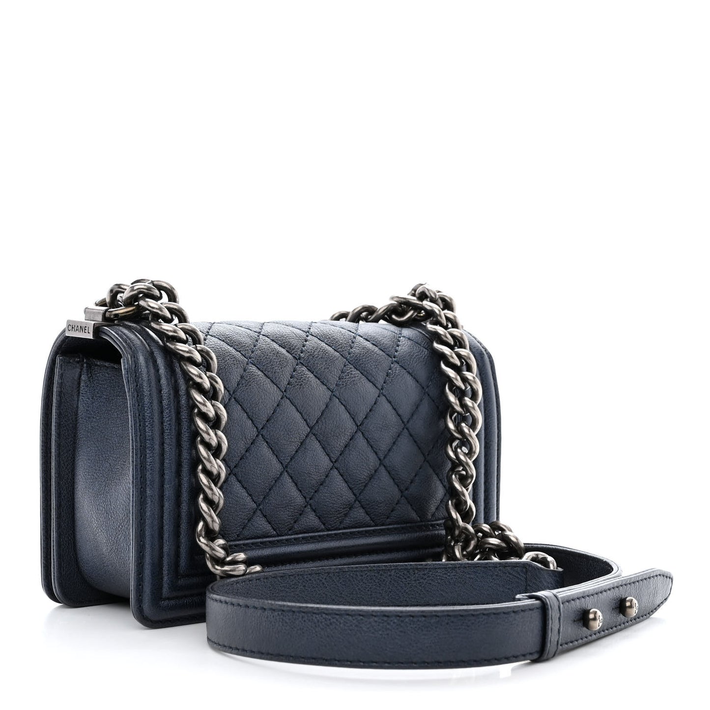 Grained Calfskin Quilted Small Boy Flap Blue