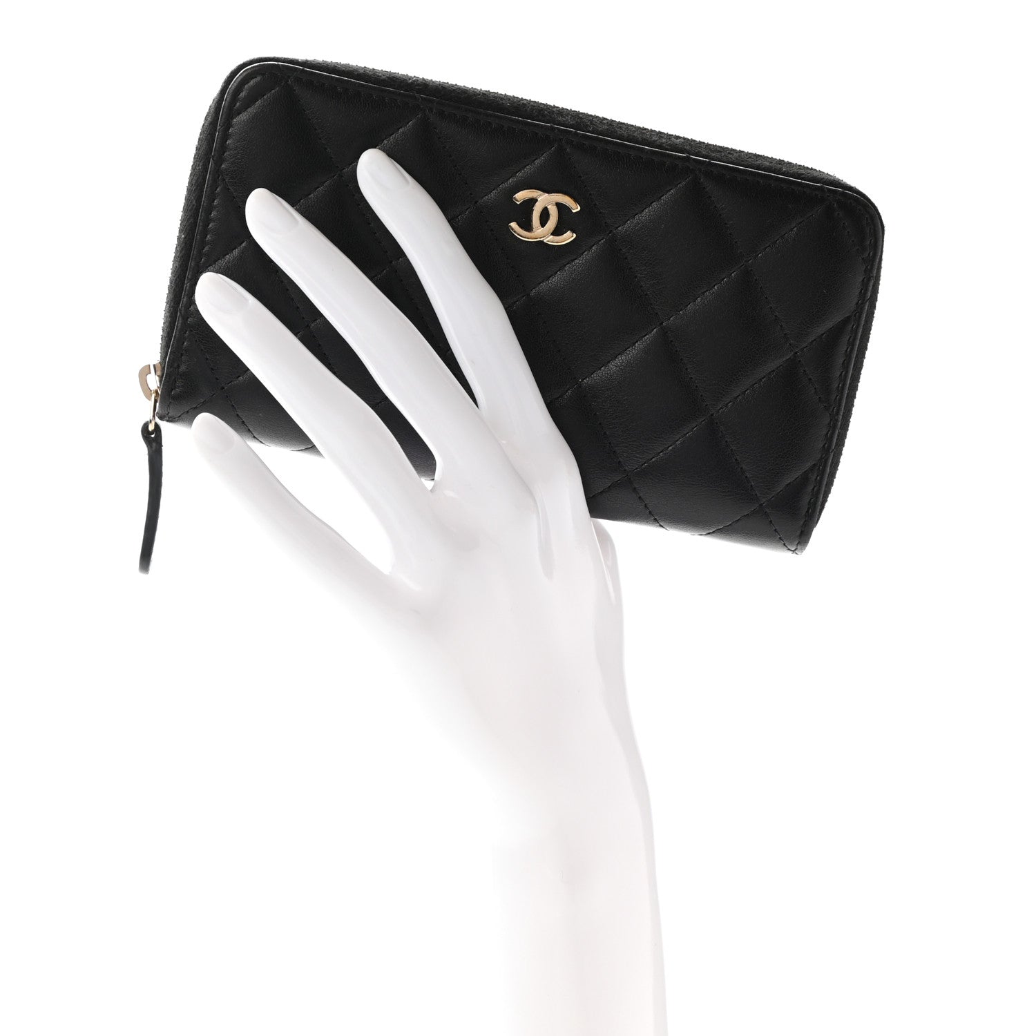 Chanel Lambskin Quilted Small Zip Around Wallet Black 2 of 13