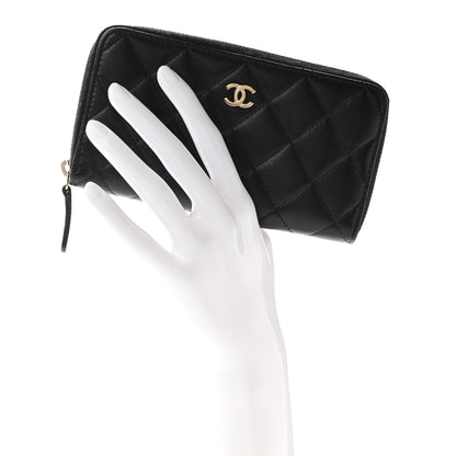Chanel Lambskin Quilted Small Zip Around Wallet Black 2 of 13