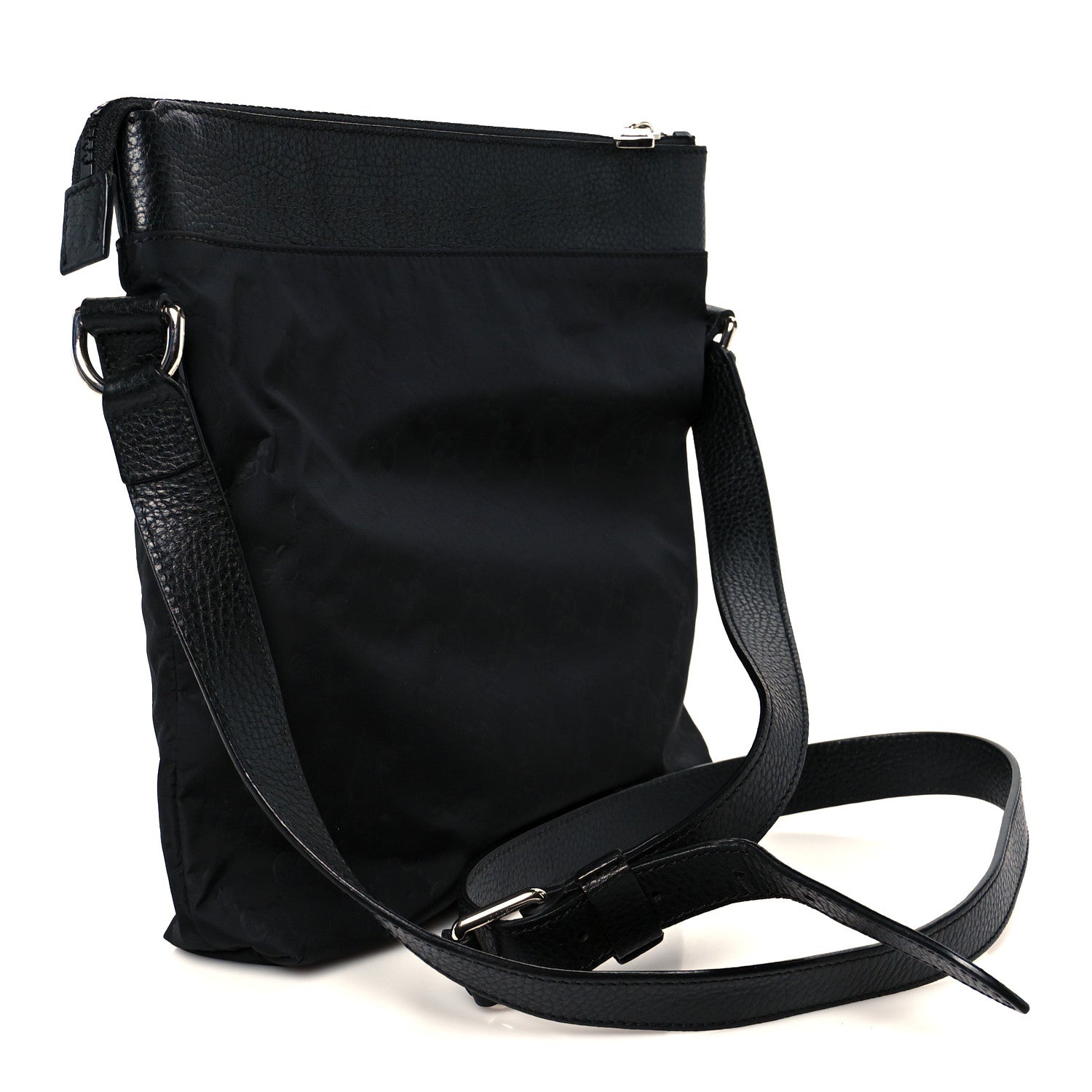 Gucci Nylon Monogram Dollar Calfskin Flat Messenger Bag Black 3 of 11