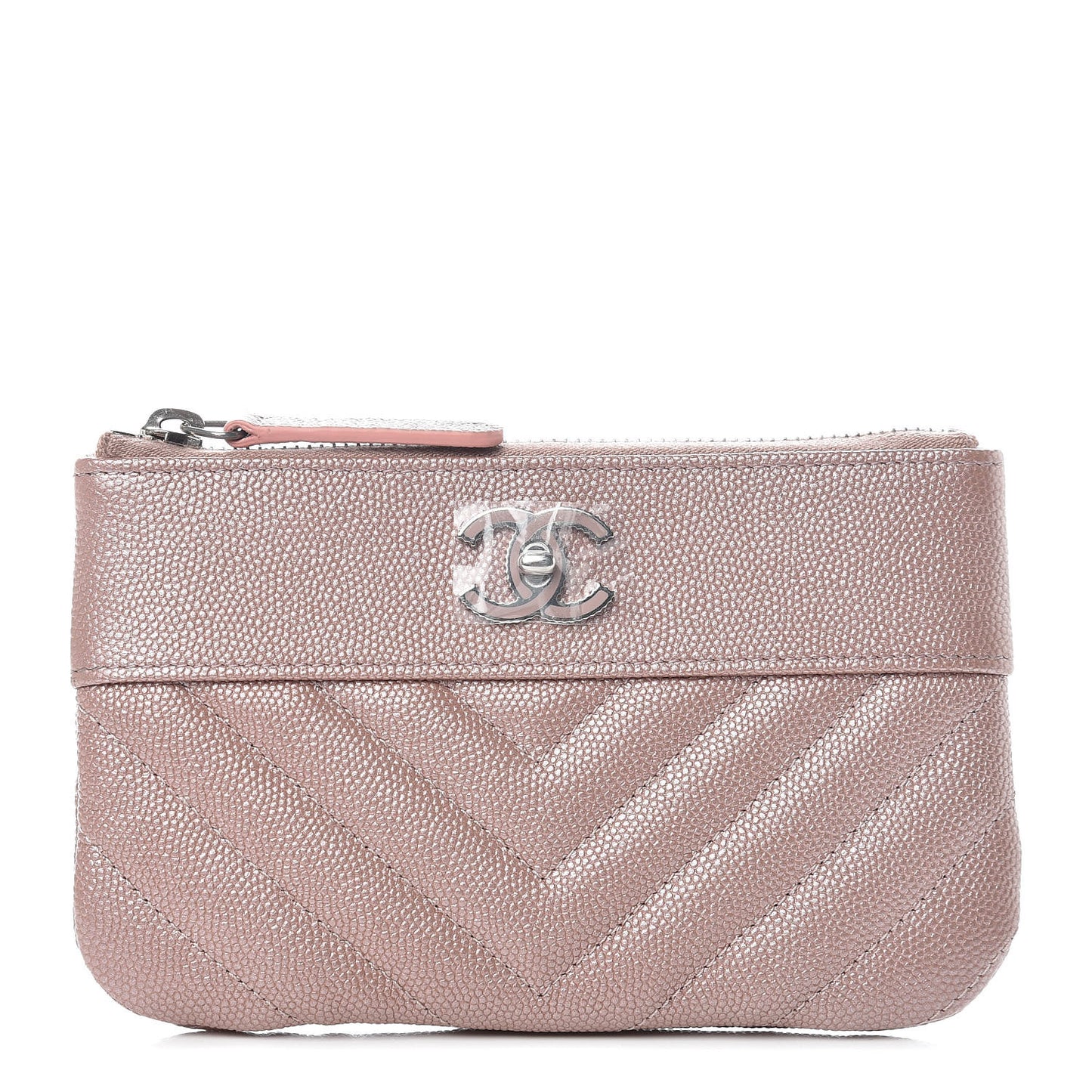 Metallic Caviar Chevron Quilted Small Vintage Mademoiselle Cosmetic Case Pink