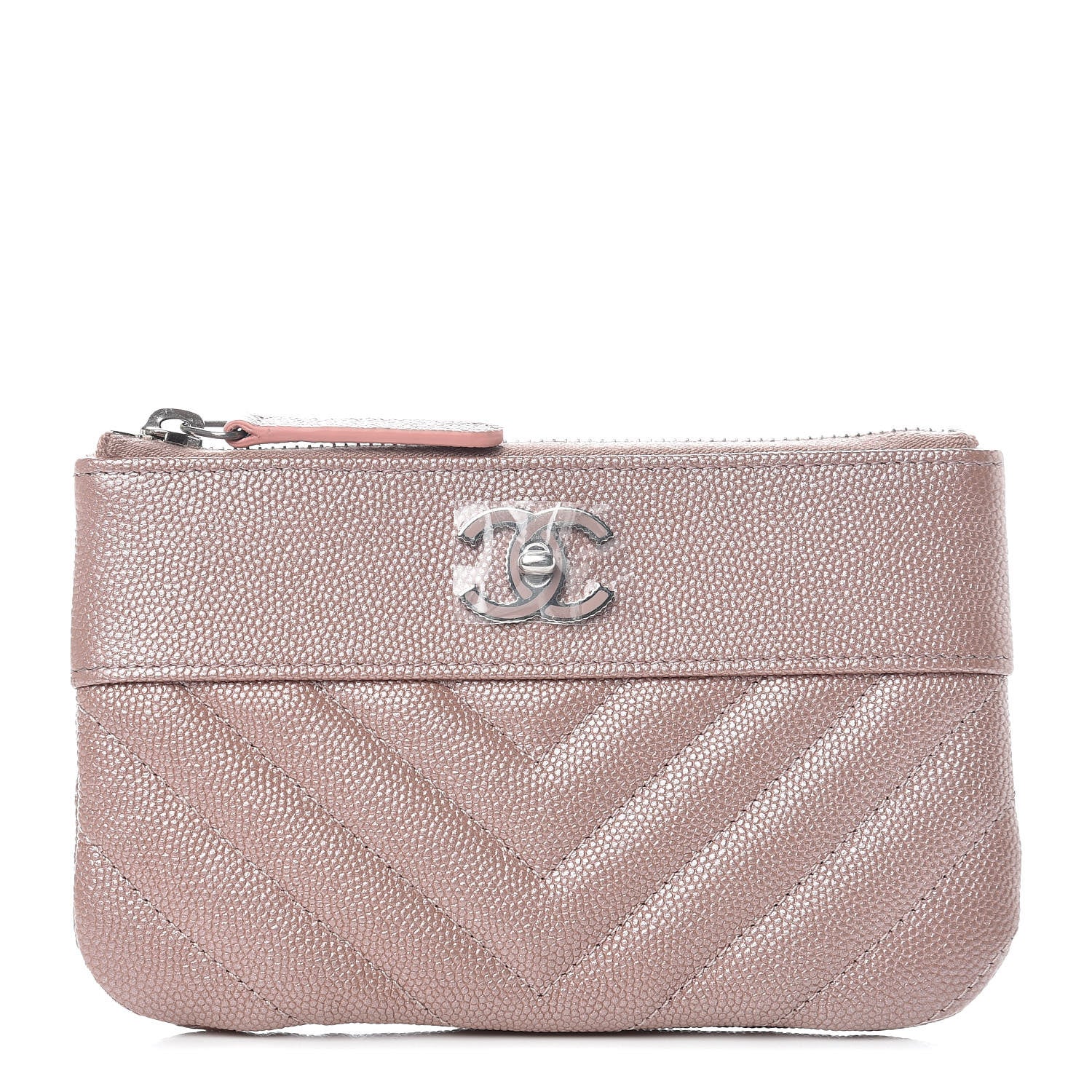 Chanel Metallic Caviar Chevron Quilted Small Vintage Mademoiselle Cosmetic Case Pink 1 of 8