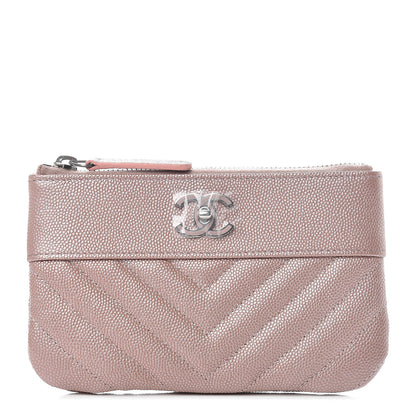 Chanel Metallic Caviar Chevron Quilted Small Vintage Mademoiselle Cosmetic Case Pink 1 of 8