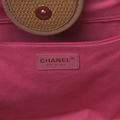 Chanel Straw Raffia Calfskin Striped Large Deauville Tote Dark Beige Fuchsia Navy Blue 6 of 10