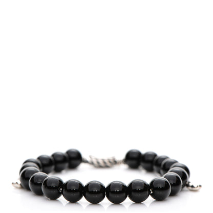 David Yurman Sterling Silver Black Onyx 8mm Spiritual Beads Adjustable Bracelet 1 of 4