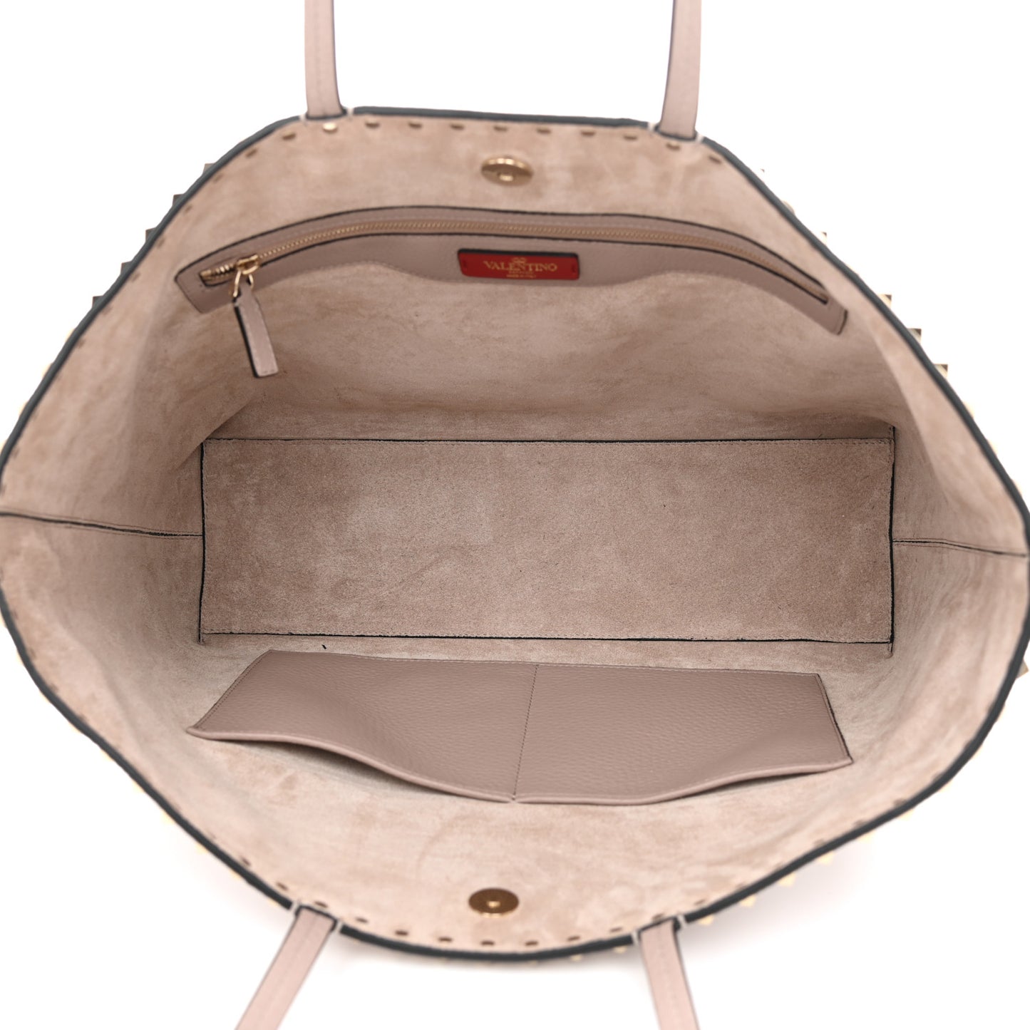 Grained Calfskin Rockstud Shoulder Tote Poudre