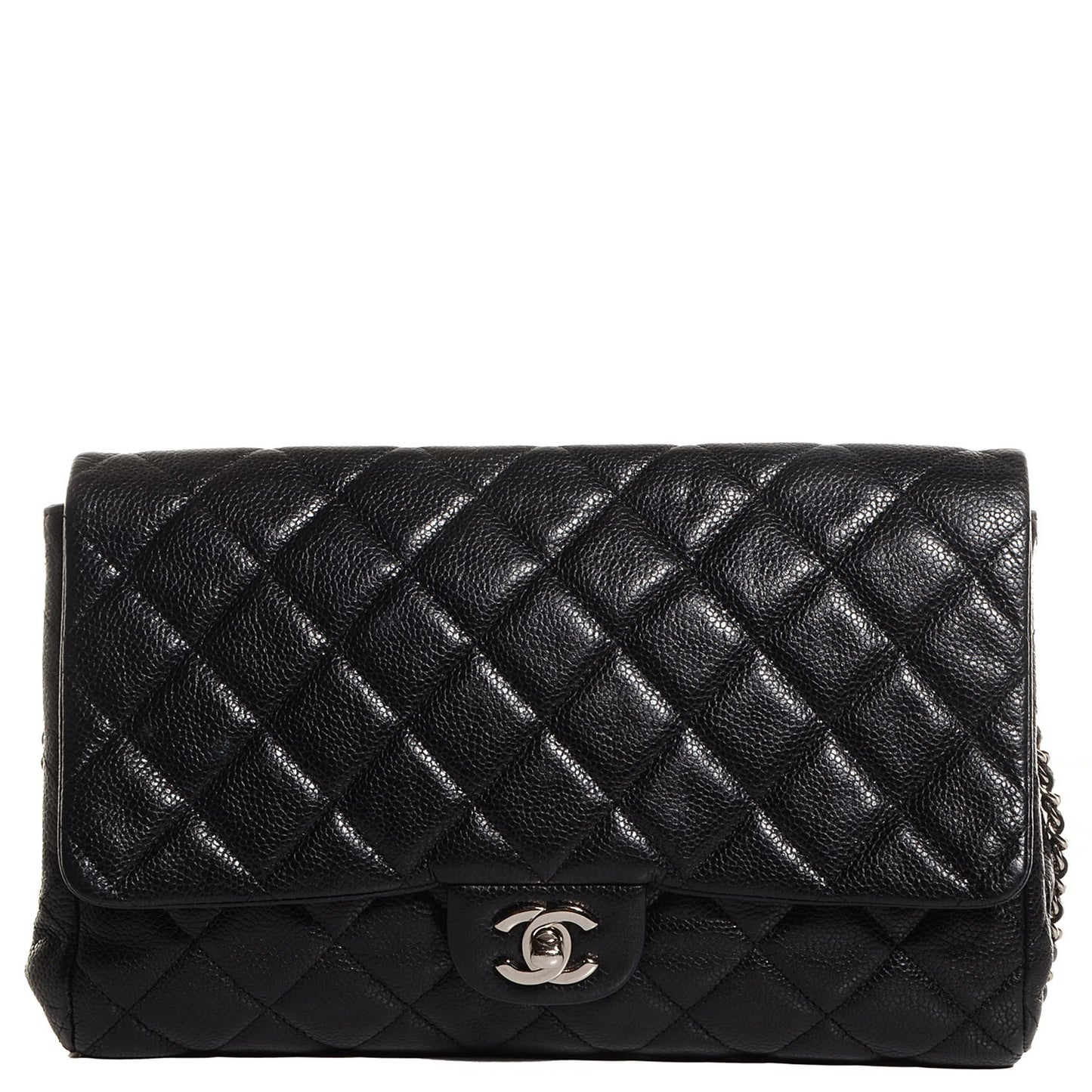 Caviar Quilted Clutch With Chain Flap Black