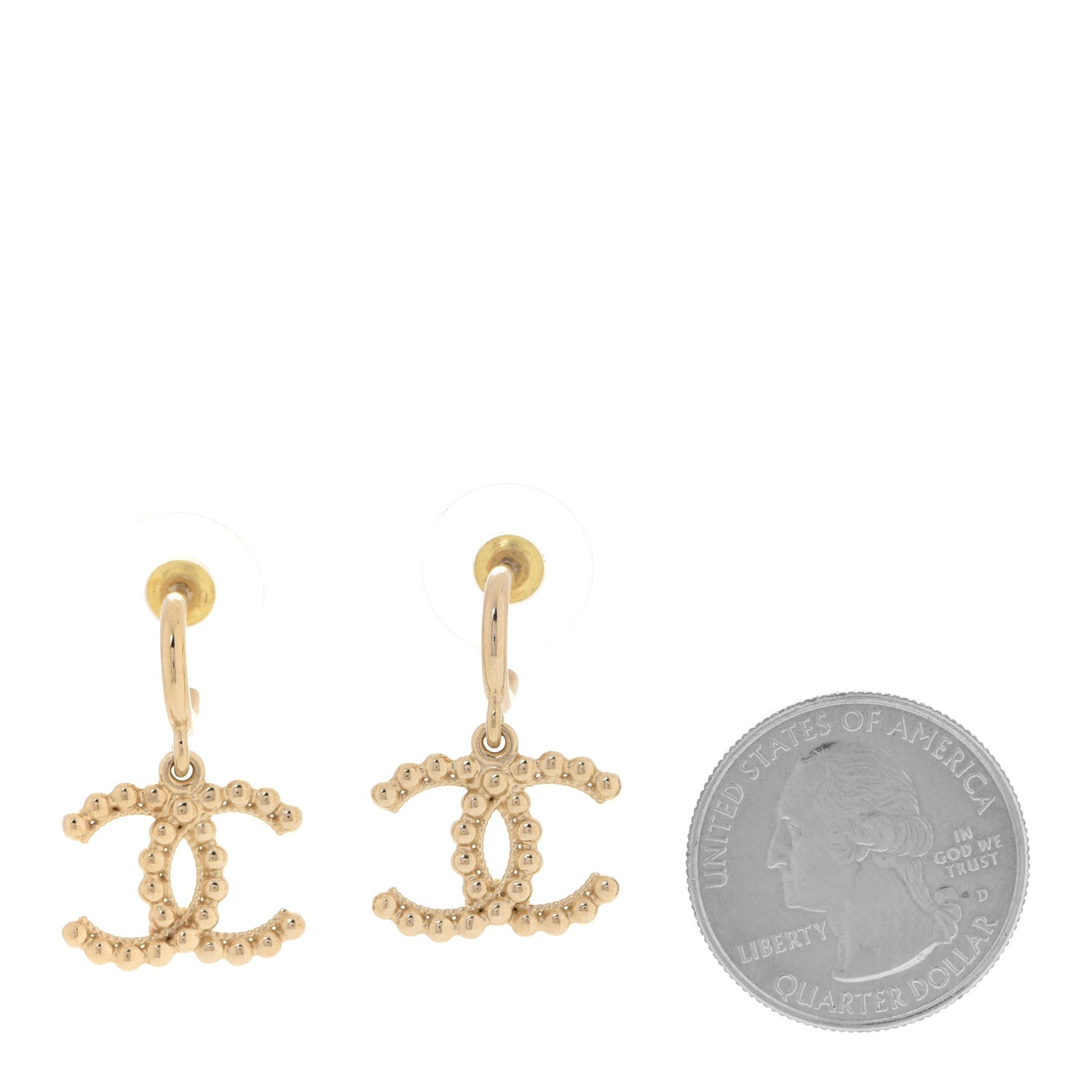 Chanel Metal Bead CC Drop Earrings Gold 2 of 5