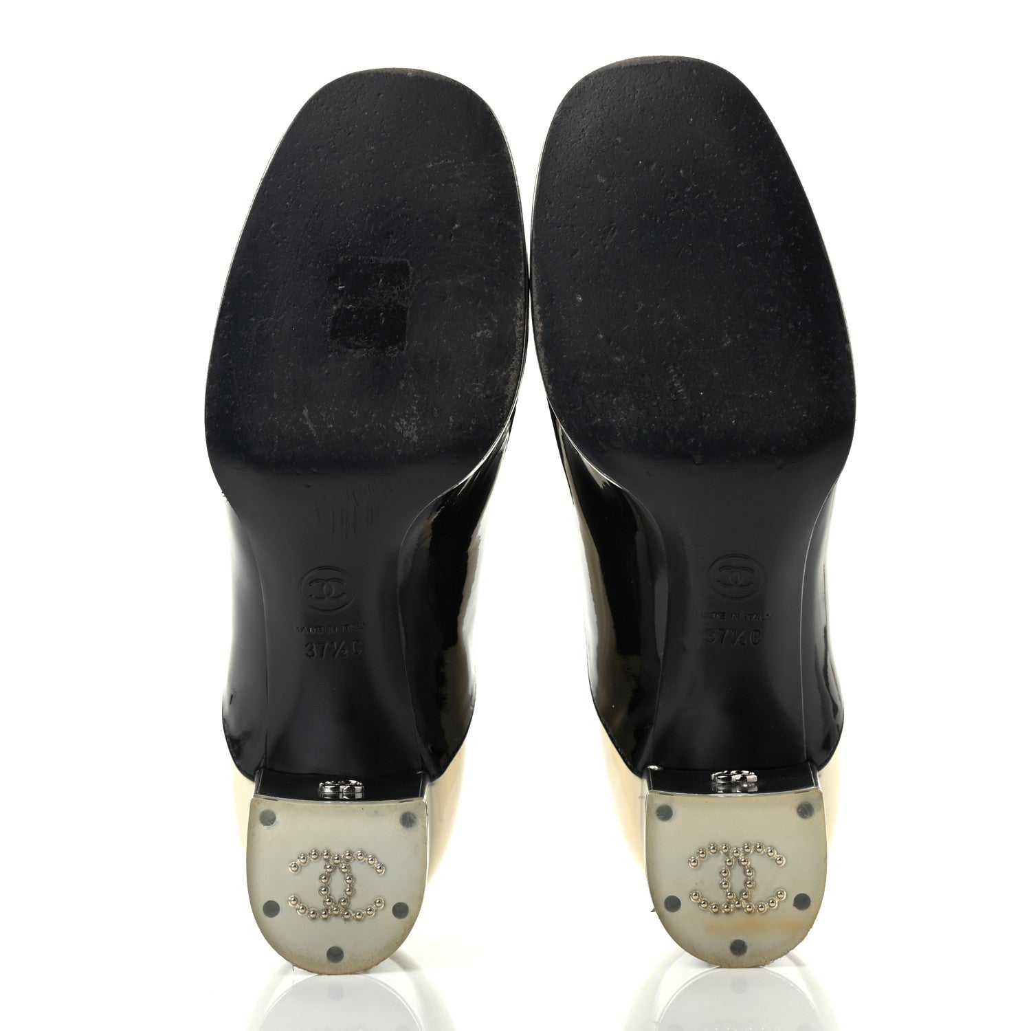Chanel Patent Calfskin CC Bow Lace Up Oxford Pumps 37.5 Beige Black 5 of 8