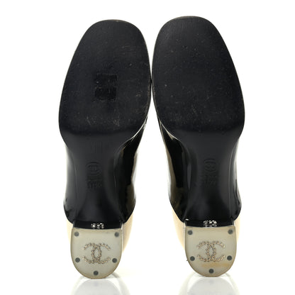 Chanel Patent Calfskin CC Bow Lace Up Oxford Pumps 37.5 Beige Black 5 of 8