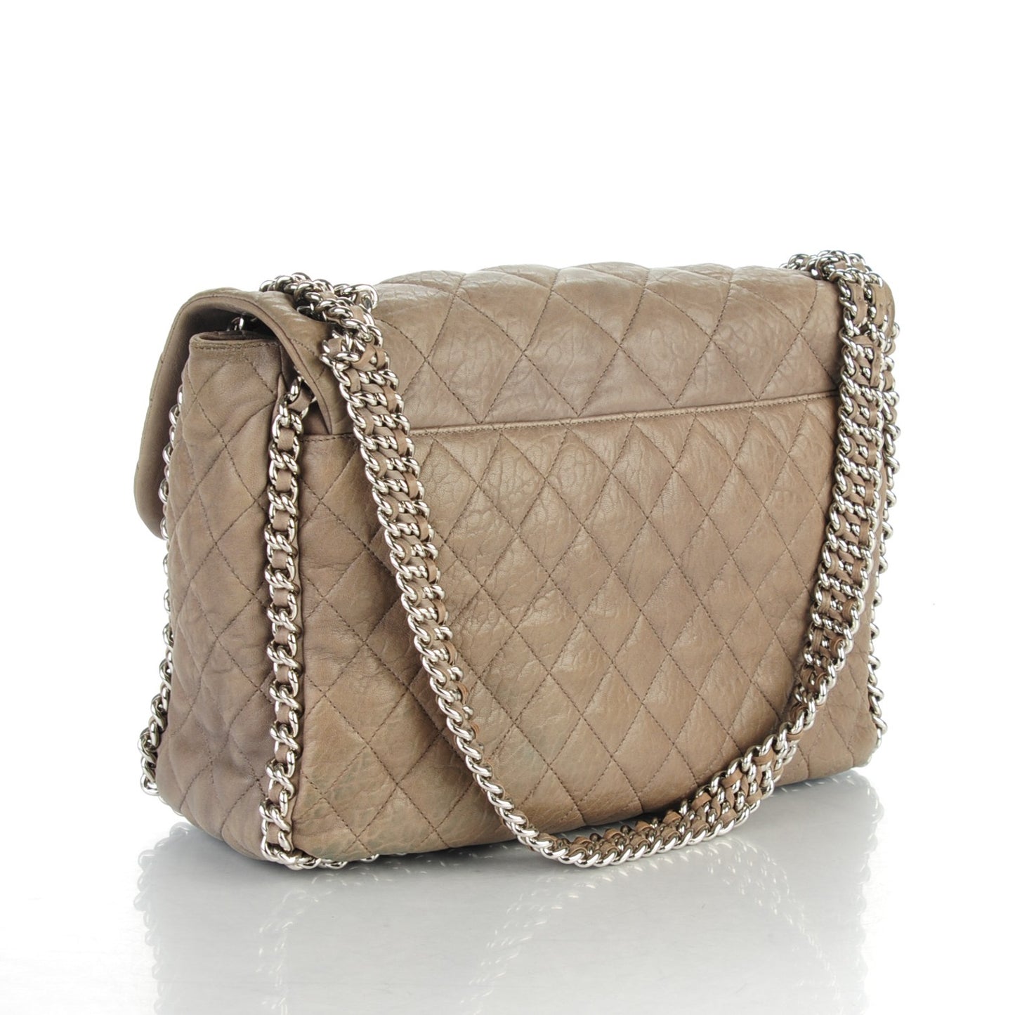 Washed Lambskin Quilted Chain Around Maxi Flap Taupe