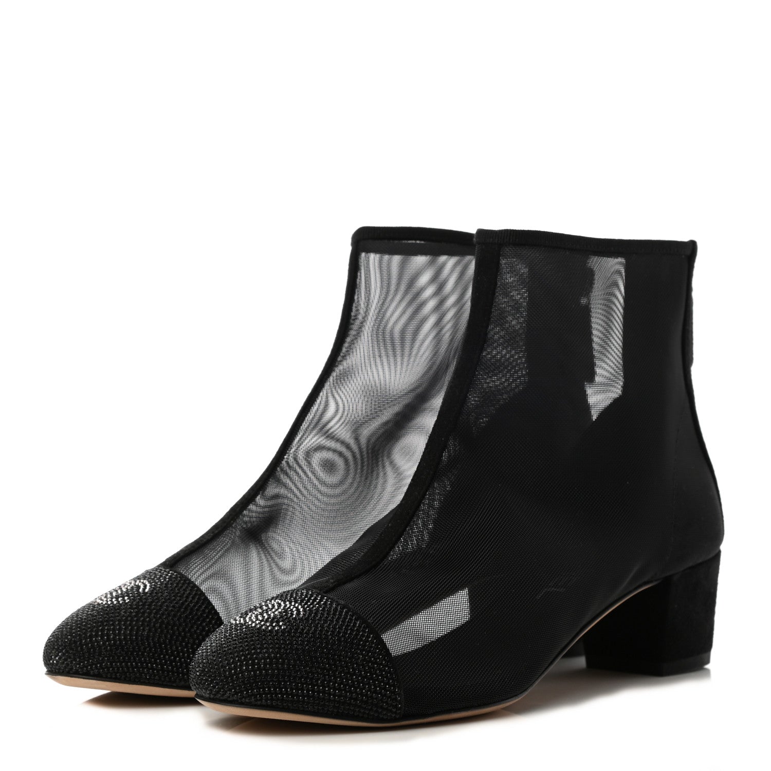 Chanel Mesh Suede Cap Toe Embellished Short Boots 37 Black 3 of 9