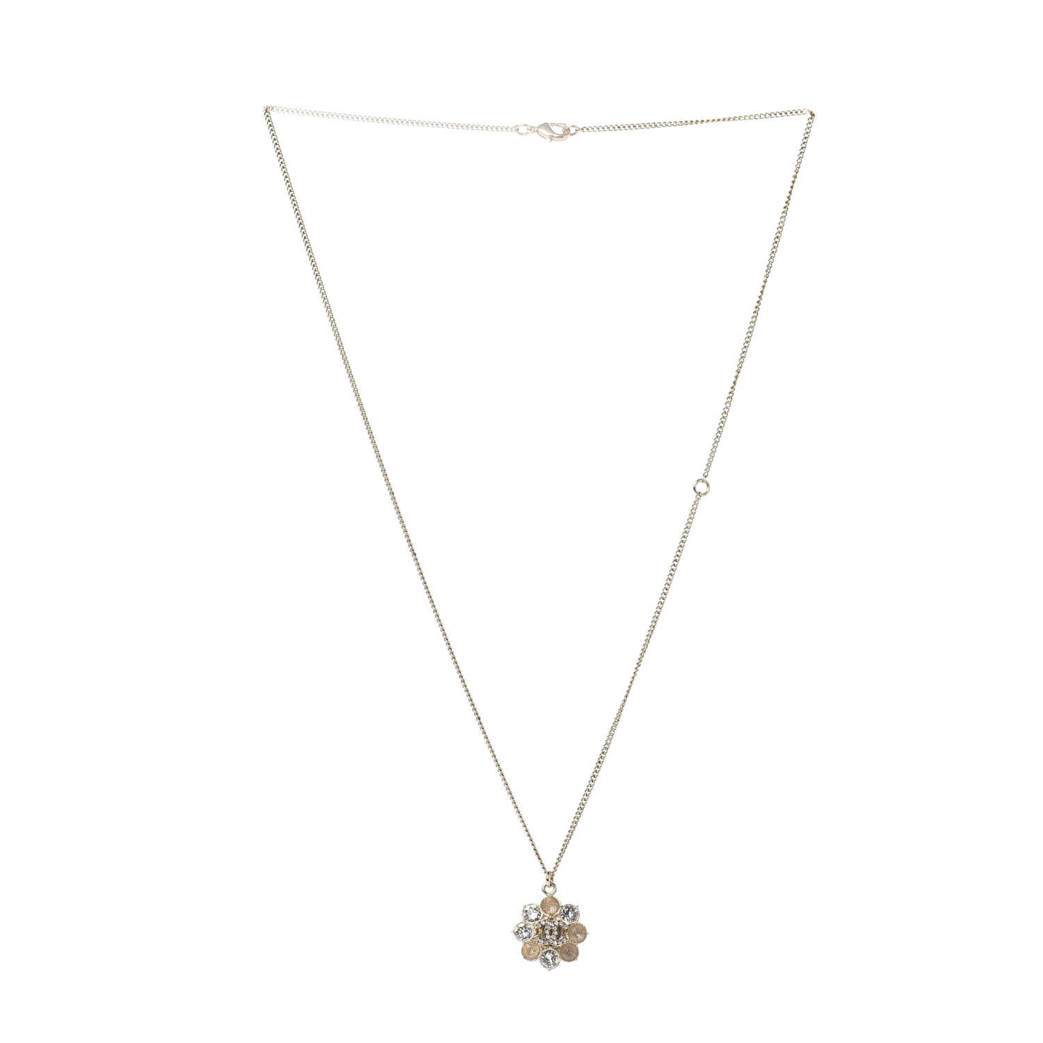 Chanel Crystal CC Flower Pendant Necklace Gold 2 of 4