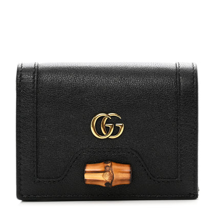 Gucci Wonka Grain Calfskin Diana Card Case Wallet Black 1 of 7