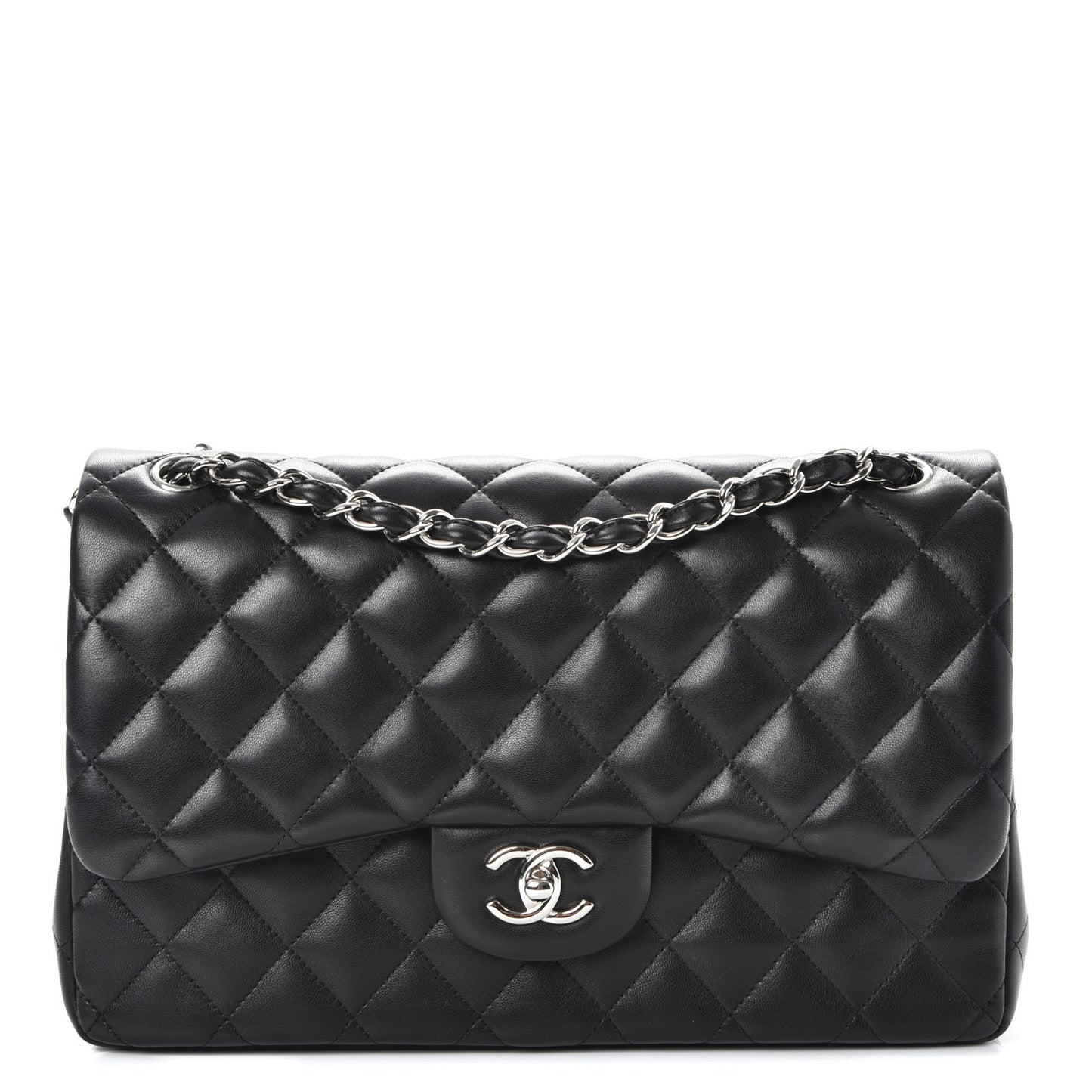 Lambskin Quilted Jumbo Double Flap Black