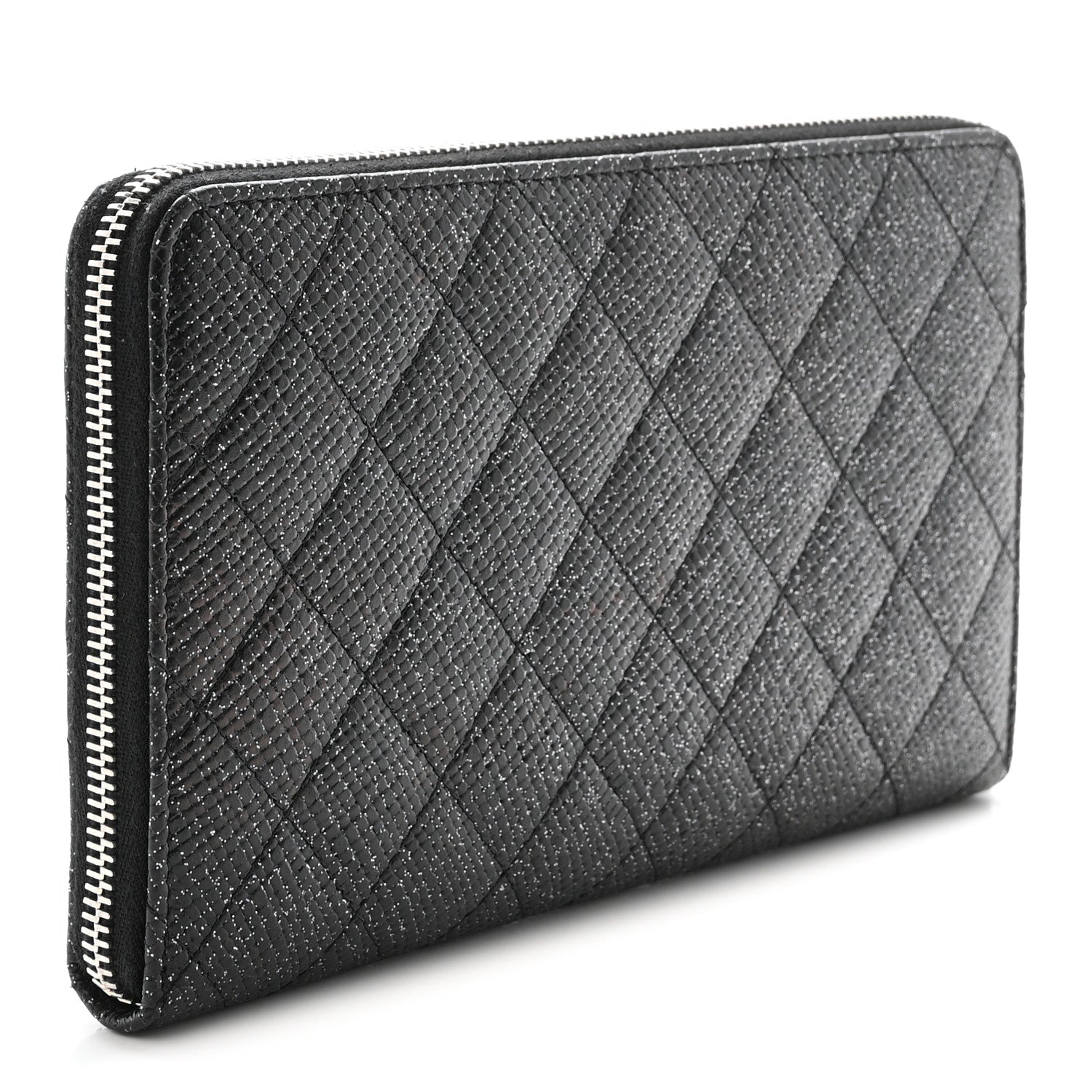 Chanel Glittered Calfskin Quilted Large Zip Around Organizer Wallet Black 3 of 9