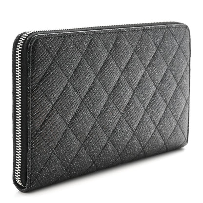 Chanel Glittered Calfskin Quilted Large Zip Around Organizer Wallet Black 3 of 9