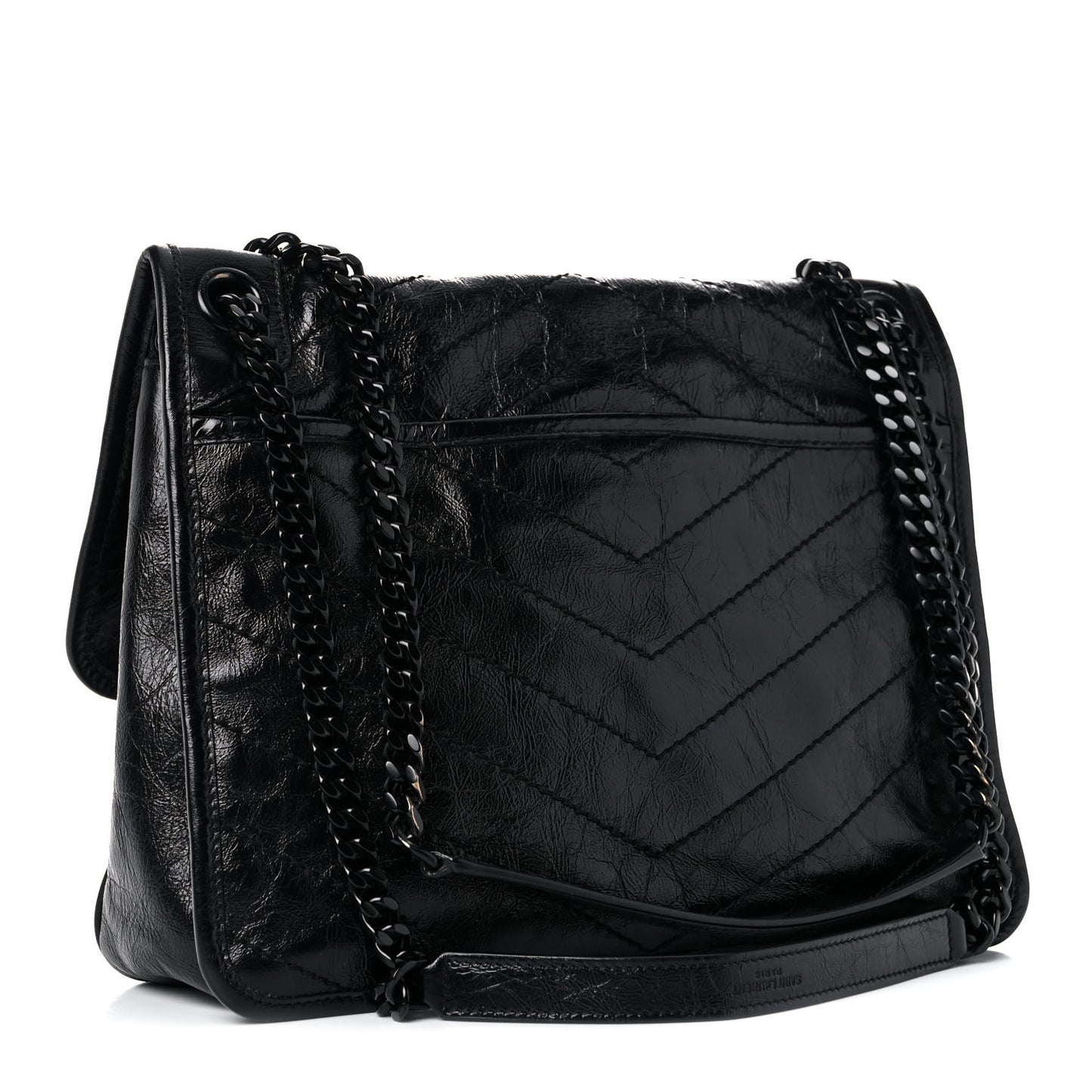 Crinkled Calfskin Matelasse Monogram Medium Niki Chain Satchel Black