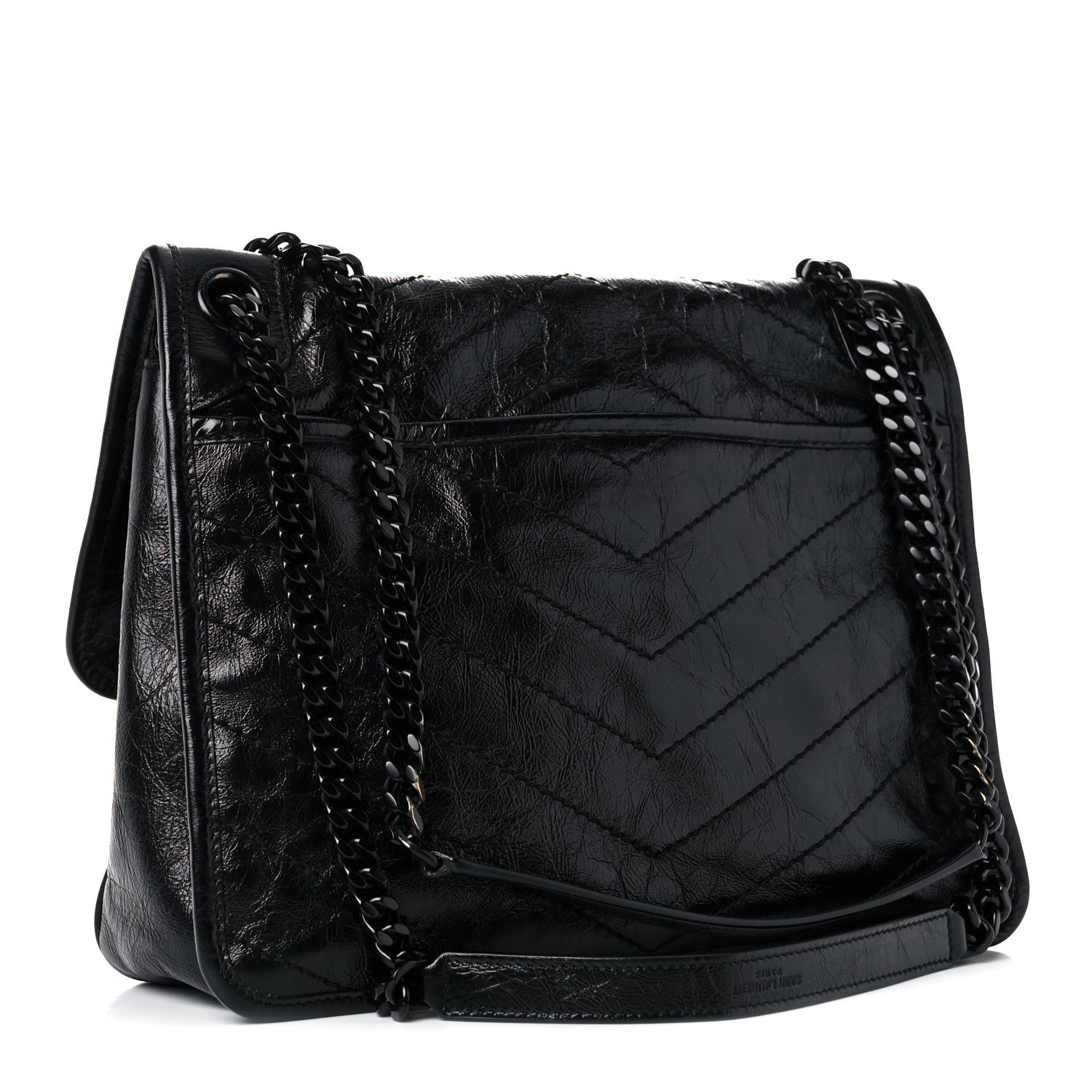Saint Laurent Crinkled Calfskin Matelasse Monogram Medium Niki Chain Satchel Black 3 of 13