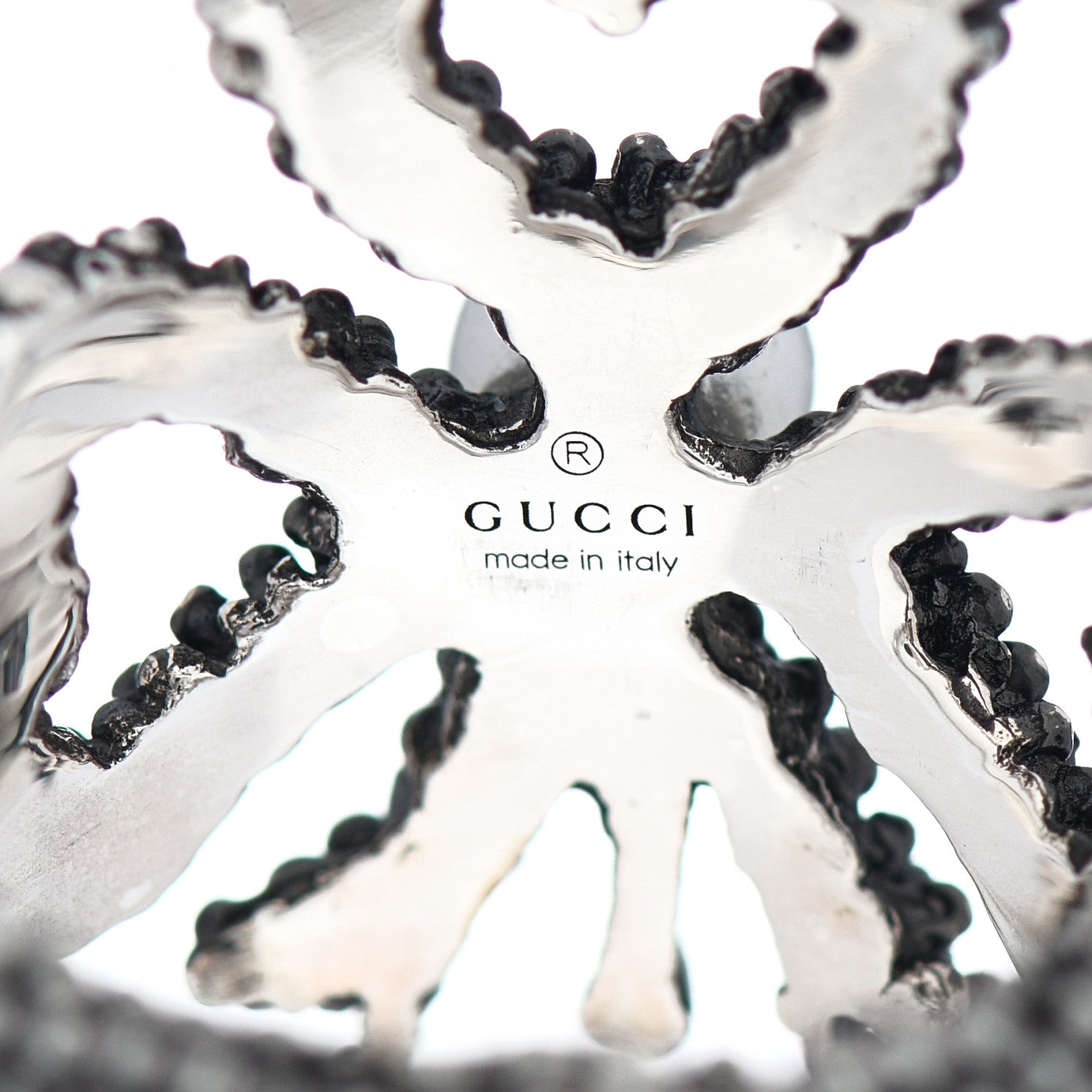 Gucci Sterling Silver Glass Pearl Heart Ribbon Ring 50 5.5 5 of 5