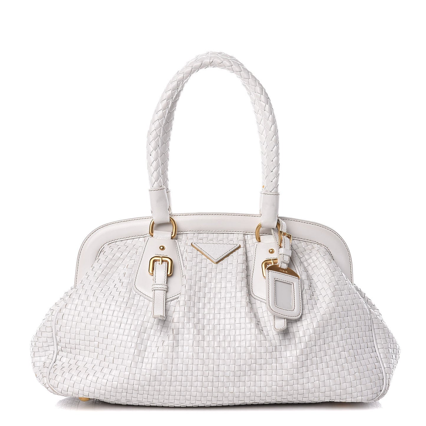 Goatskin Woven Frame Satchel Bianco