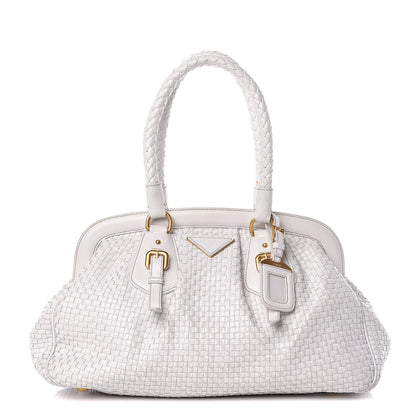 Prada Goatskin Woven Frame Satchel Bianco 1 of 16
