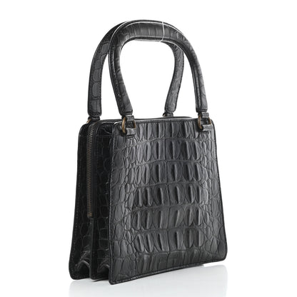 Miu Miu Calfskin Crocodile Embossed Top Handle Tote Black 3 of 12