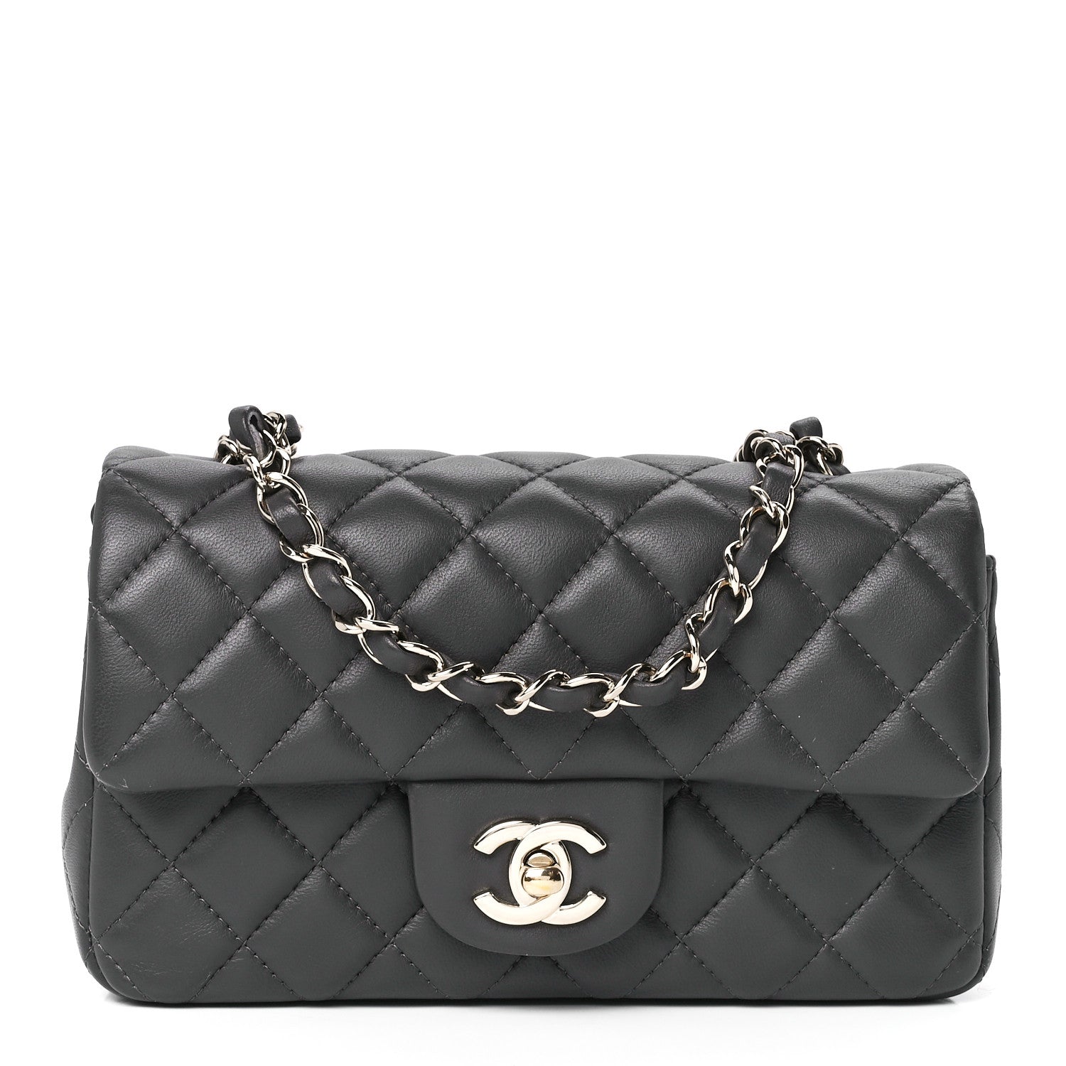 Chanel Lambskin Quilted Mini Rectangular Flap Dark Grey 1 of 13