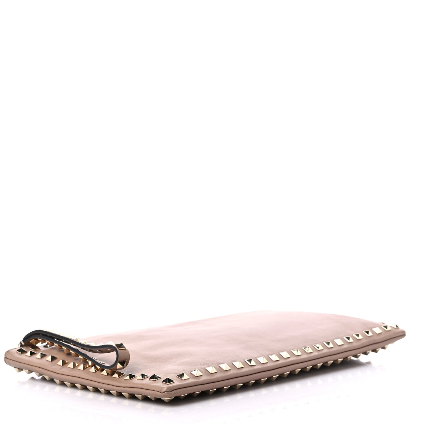 Vitello Large Rockstud Zip Wristlet Pouch Poudre