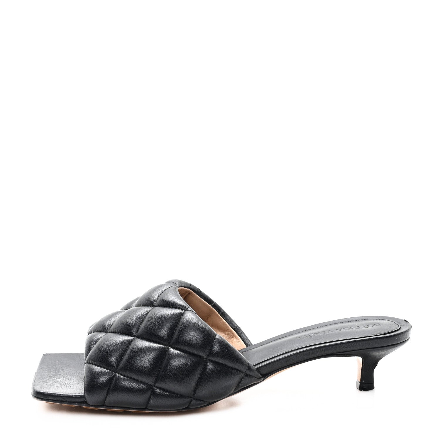 Bottega Veneta Nappa Matelasse Padded Mid Heel Mule Sandals 37 Black 1 of 9