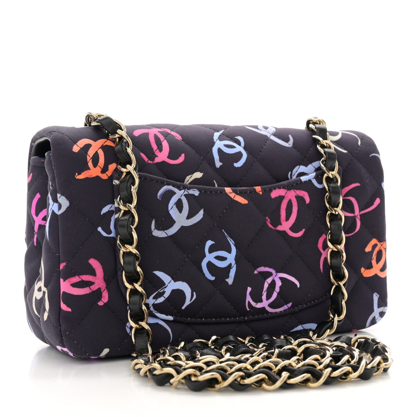 Printed Fabric Quilted Mini Rectangular Flap Black Pink Blue Yellow Orange