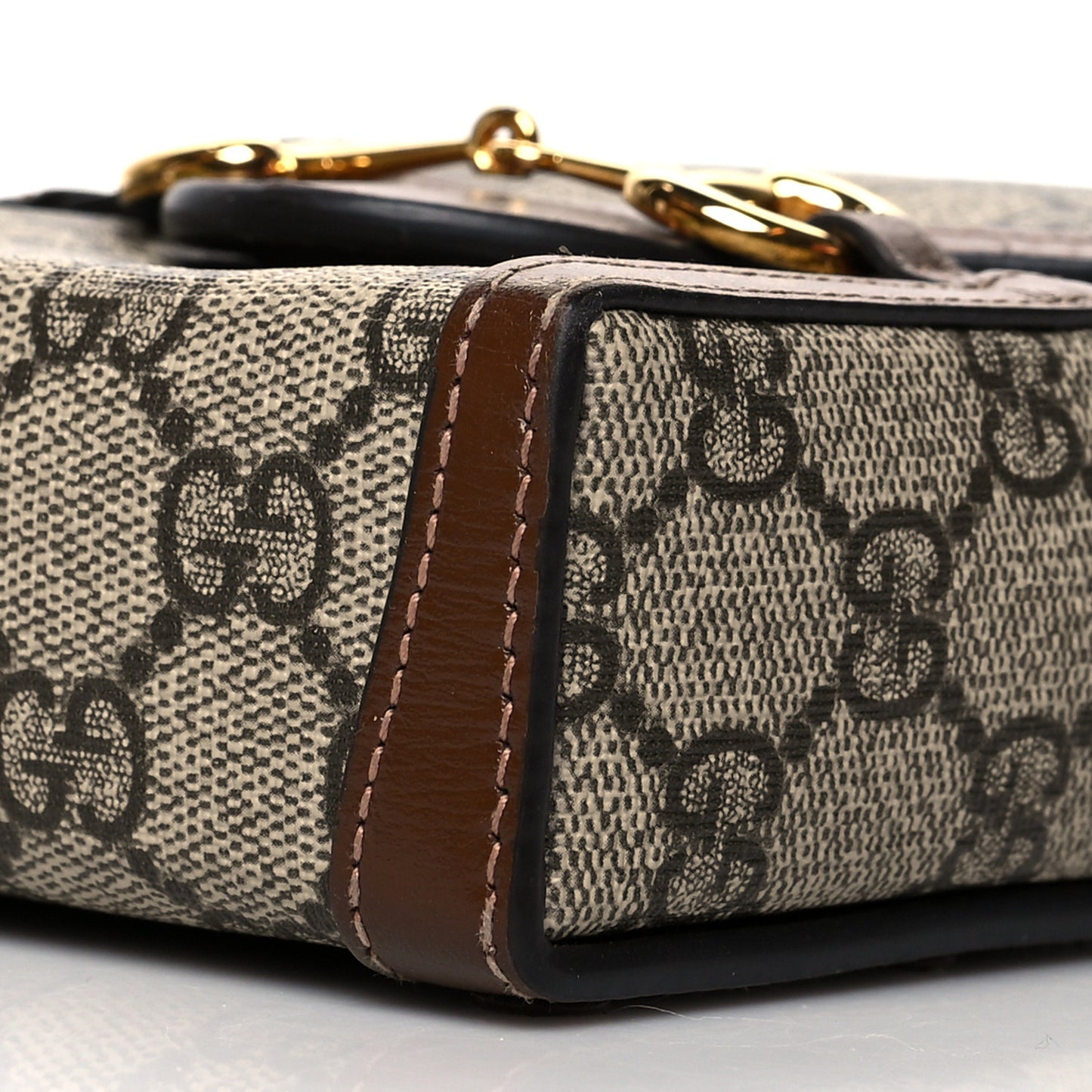 GG Supreme Monogram Mini Horsebit 1955 Crossbody Bag Beige Brown Sugar