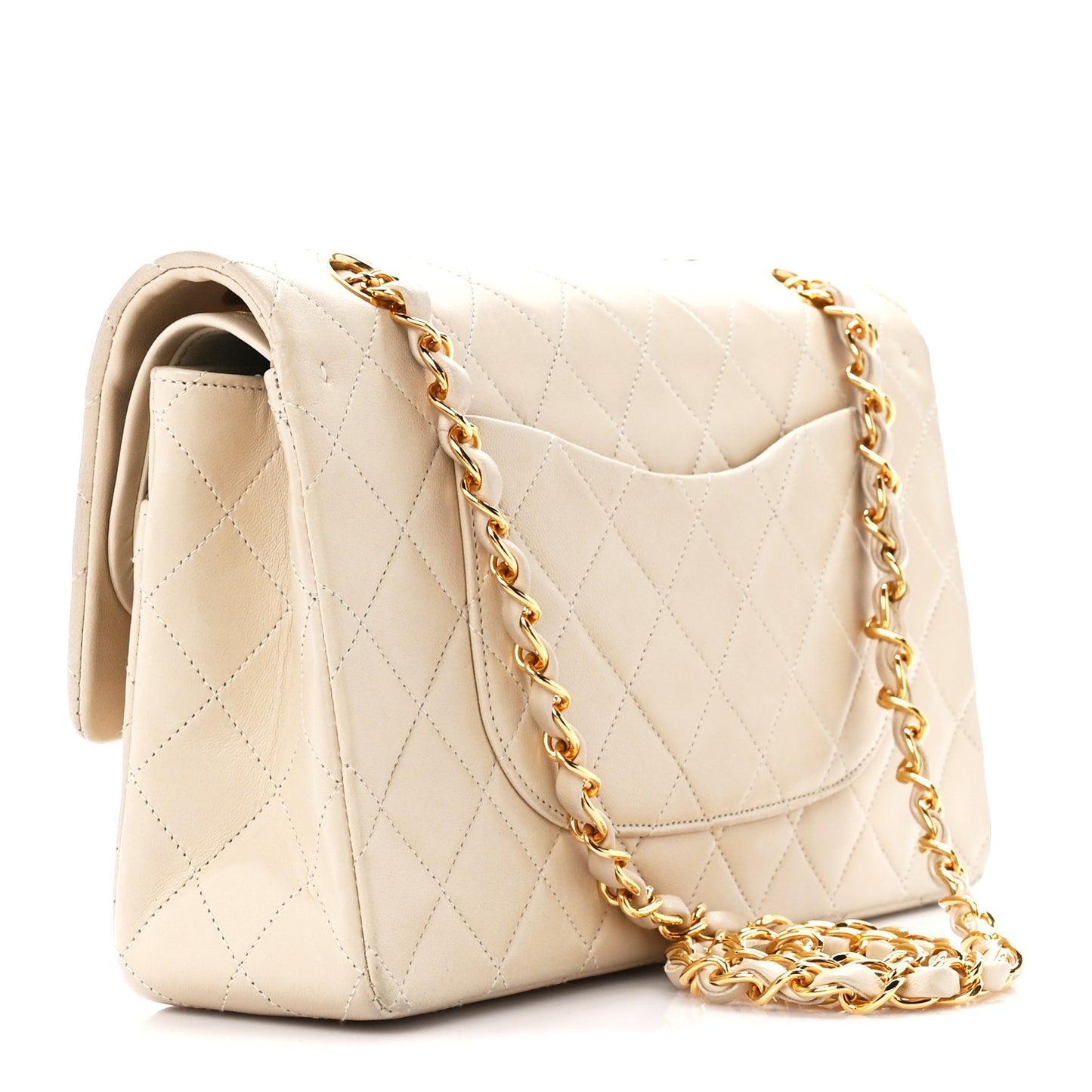 Lambskin Quilted Medium Double Flap Beige