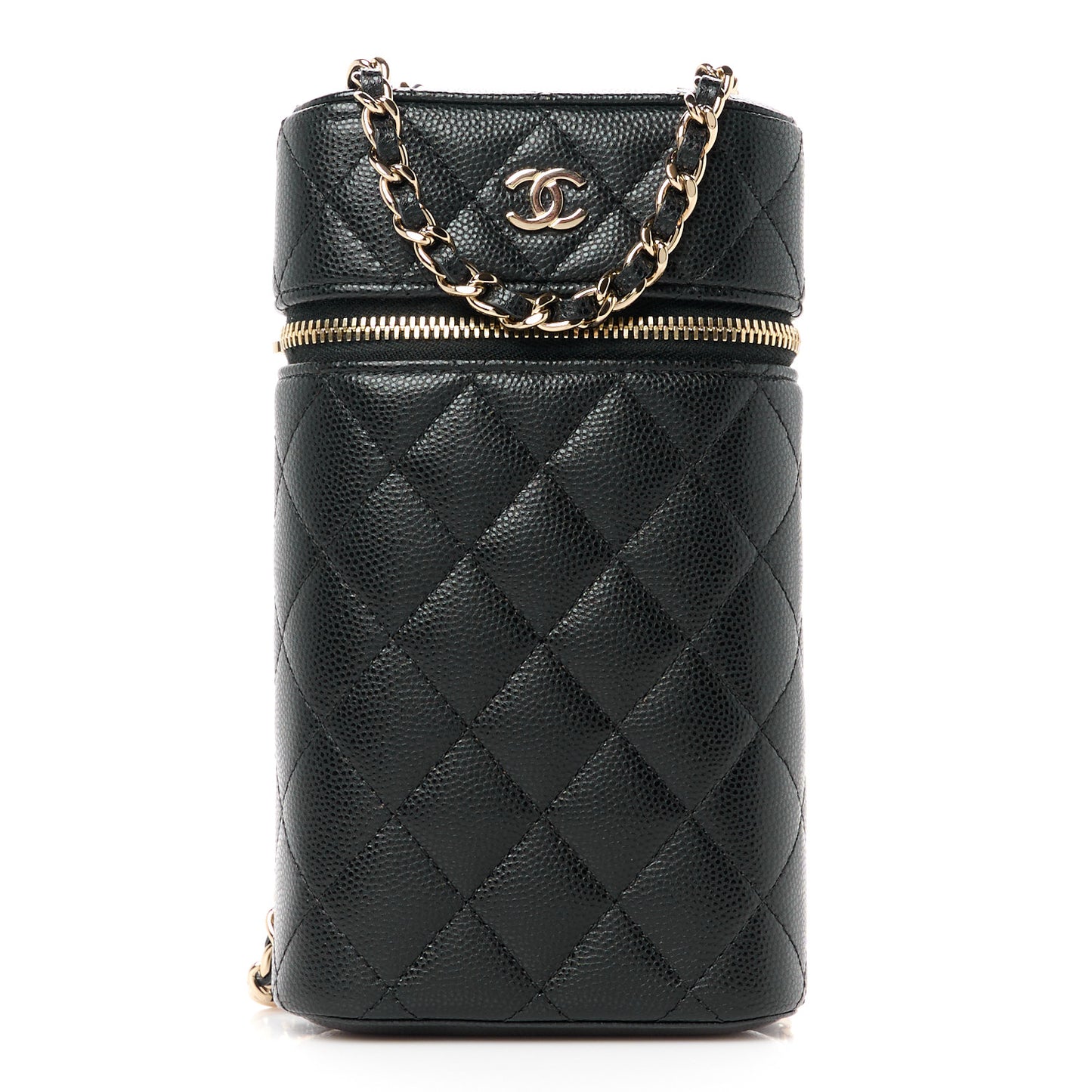 Caviar Quilted Phone Holder With Chain Black