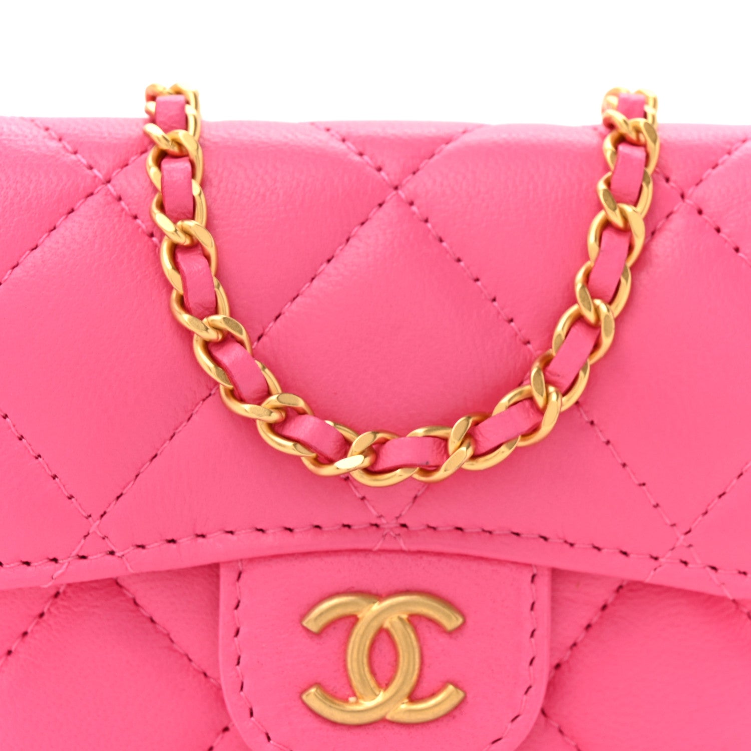 Chanel Lambskin Enamel Quilted Mini Chain Belt Bag Pink 8 of 14