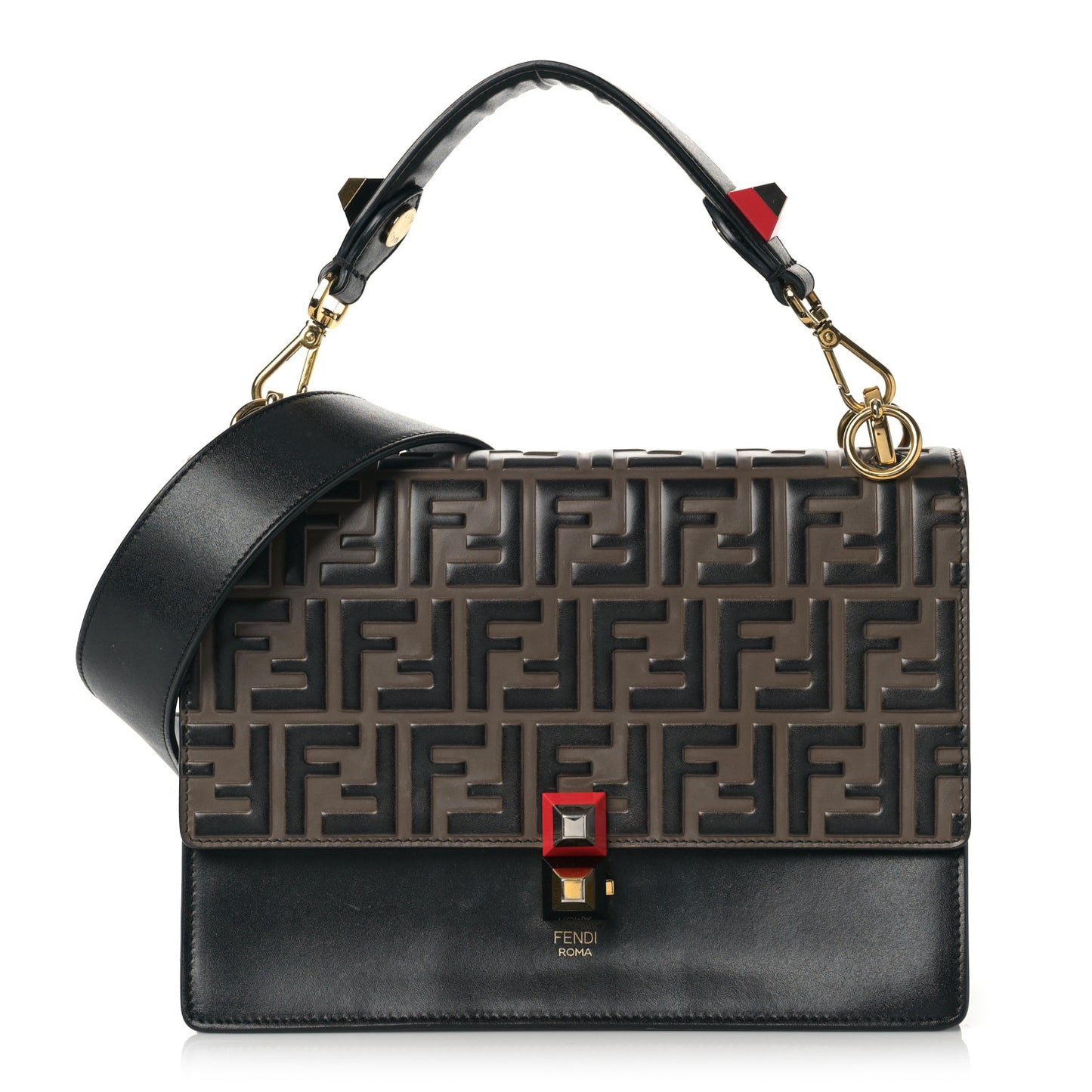 Vitello Liberty Bi-Color FF 1974 Embossed Kan I Shoulder Bag Black Maya