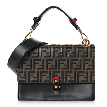 Fendi Vitello Liberty Bi-Color FF 1974 Embossed Kan I Shoulder Bag Black Maya 1 of 11