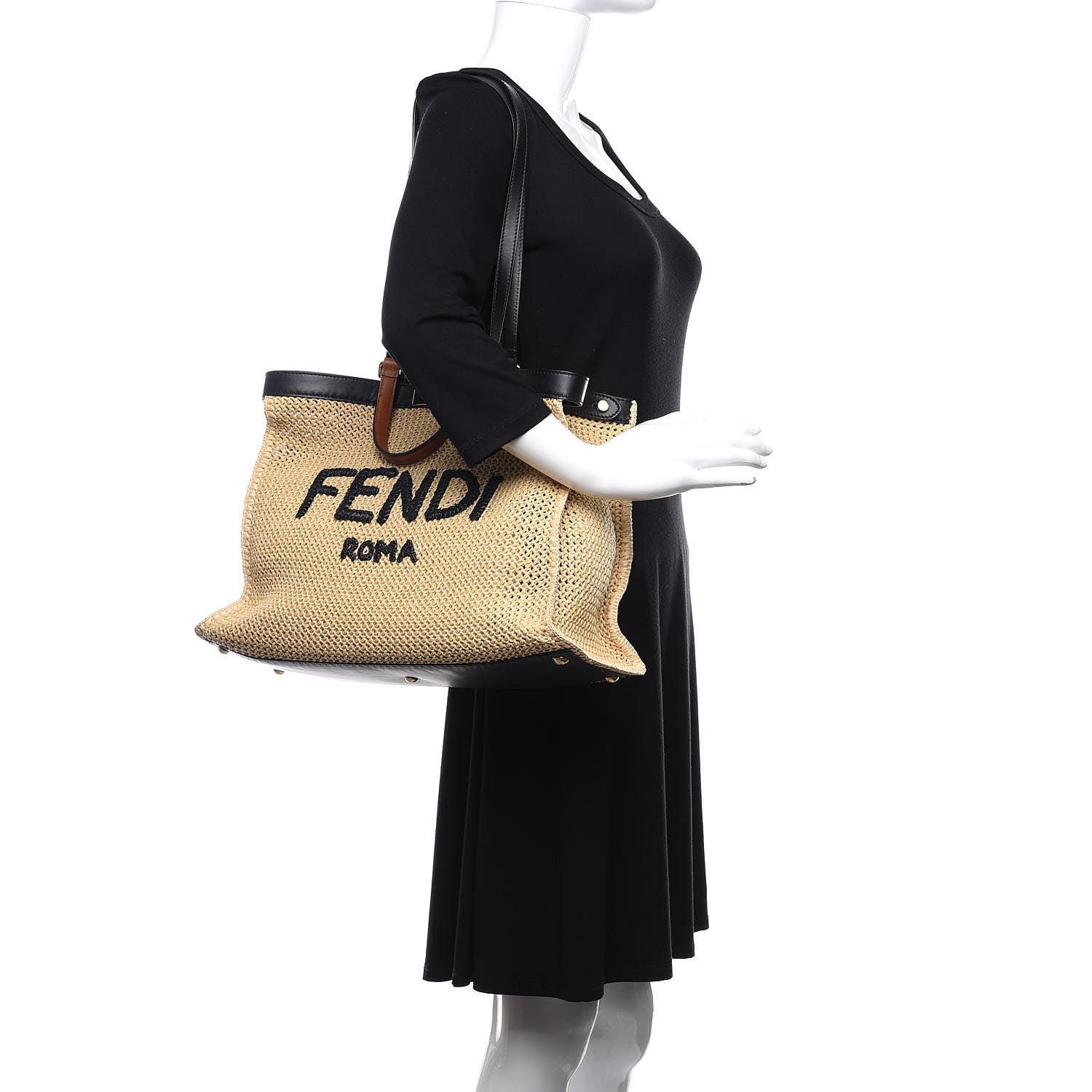 Fendi Raffia Vitello King Macrame Mesh Large Peekaboo X-Tote Natural Black Cuoio 2 of 10