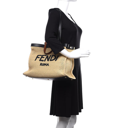 Fendi Raffia Vitello King Macrame Mesh Large Peekaboo X-Tote Natural Black Cuoio 2 of 10