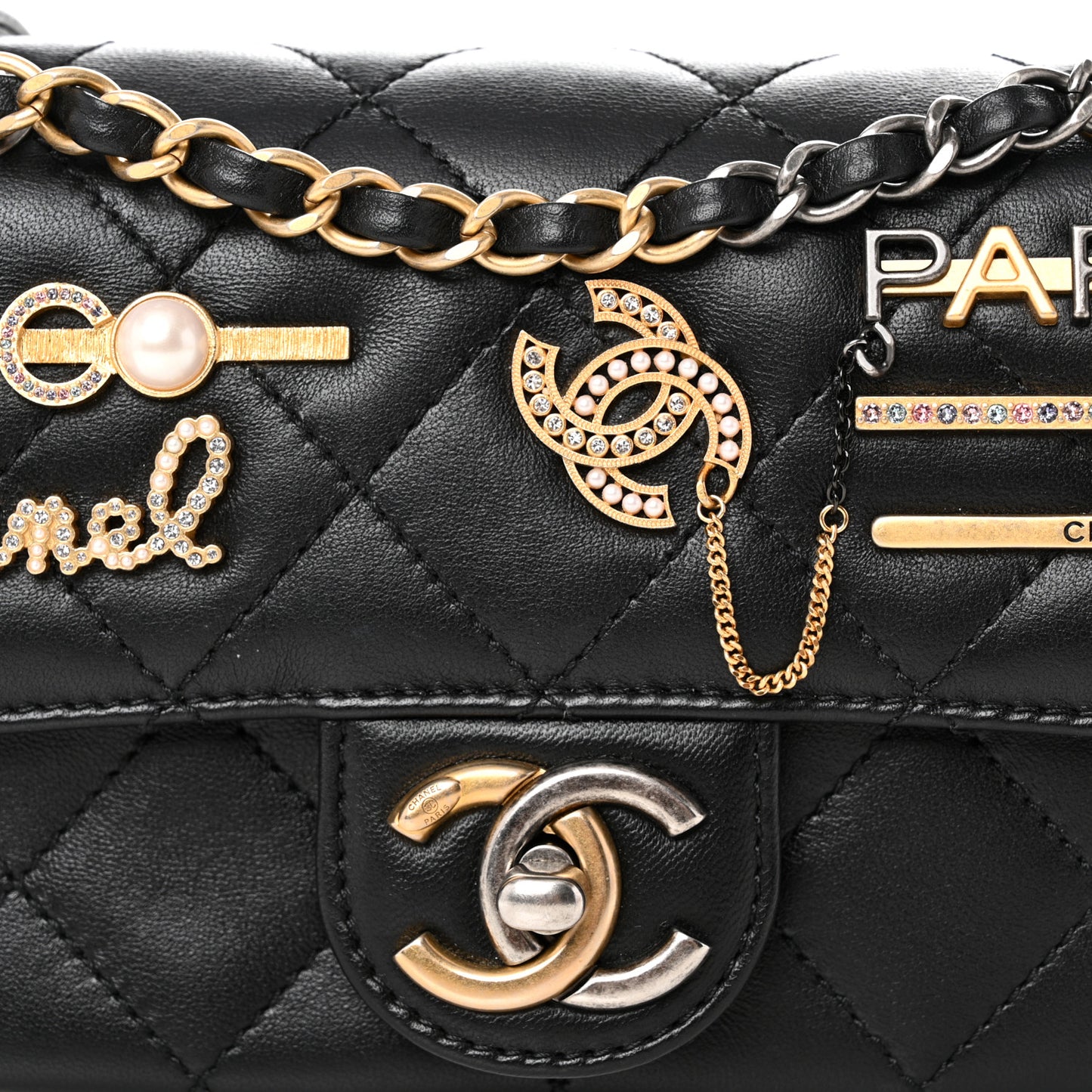 Lambskin Quilted Mini Coco Clips Single Flap Black